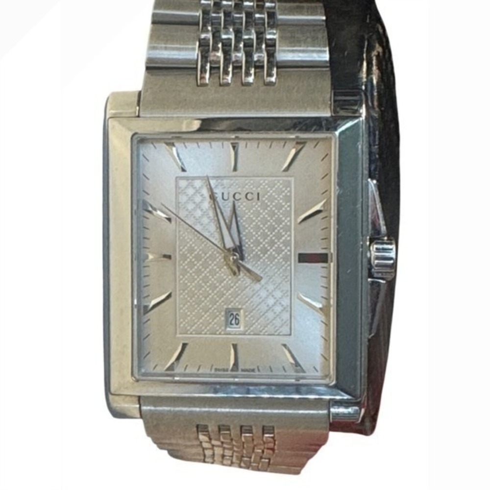 Gucci 111M Rectangular Watch Mens Silver Stainless Steel Swiss Made Date - Picture 3 of 7